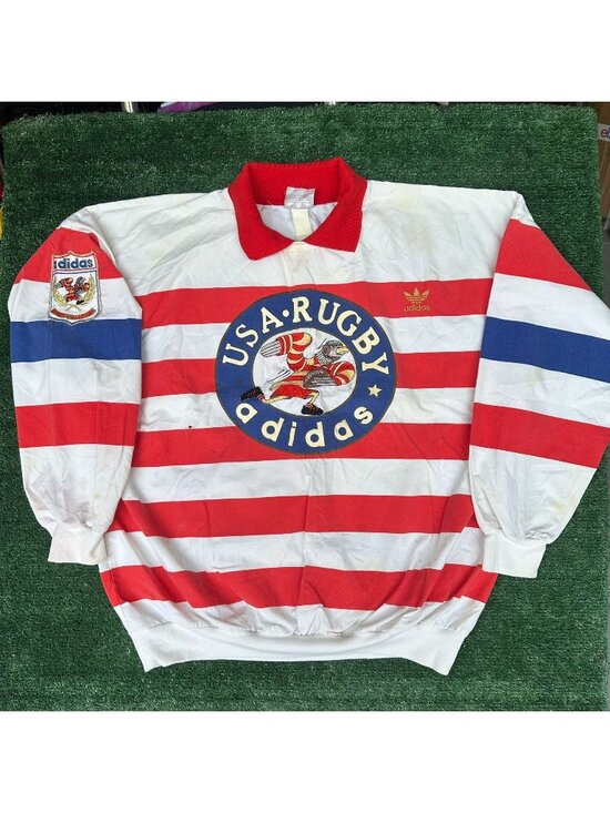 adidas Other - Vintage 80s Adidas USA Rugby Striped Sweatshirt Red XXL Sporty Retro Streetwear
